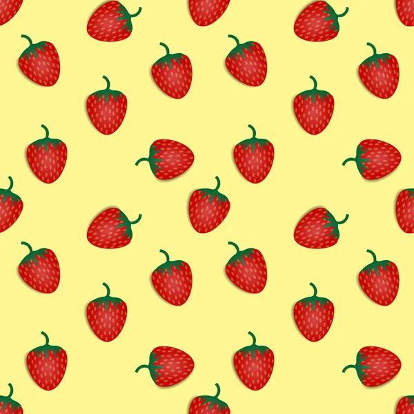 Seamless Pattern Strawberry Fruit Vector Design Yellow Background Design Wallpaper —  Vetores de Stock