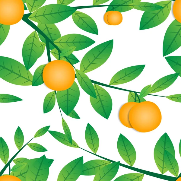 Seamless Pattern Vector Design Citrus Fruit Tree Branches Green Leaves — Vetor de Stock
