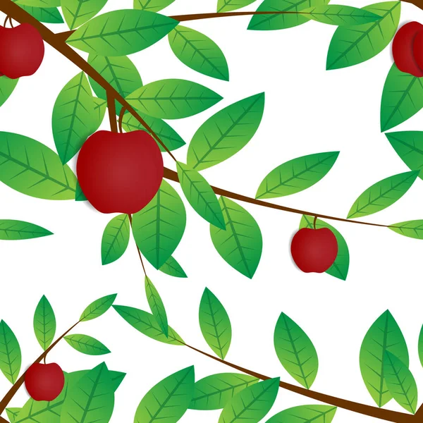 红苹果果实和自然枝条树的无缝图案矢量设计 在白色的背景上 现代果树墙纸和打印就绪 现代模板 — 图库矢量图片