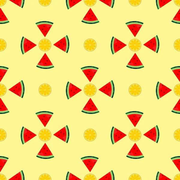 Seamless Pattern Watermelon Orange Fruit Vector Design Yellow Background Design — Wektor stockowy