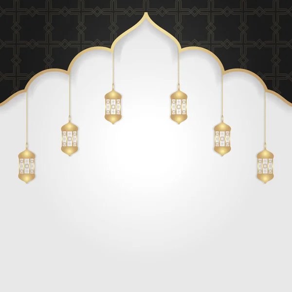 Modern Islamic Background Template Combination Lantern Illustration Design Black White — Vetor de Stock