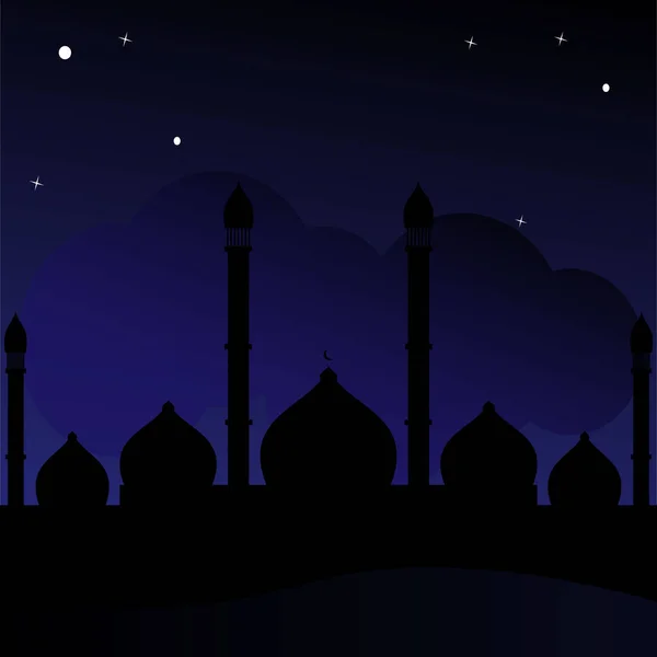 Mešita Silueta Ilustrace Design Nočním Výhledem Navrhnout Zázemí Pro Islámské — Stockový vektor