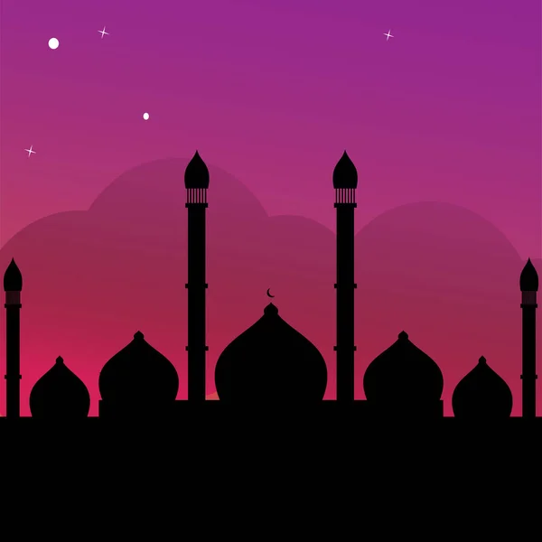 Mešita Silueta Ilustrace Design Nočním Výhledem Navrhnout Zázemí Pro Islámské — Stockový vektor