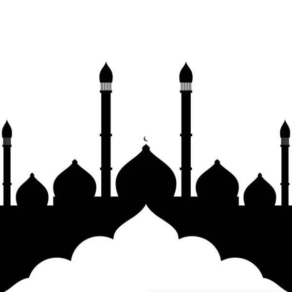 Ilustrasi Siluet Dari Masjid Dengan Tekstur Hitam Dan Putih Desain - Stok Vektor