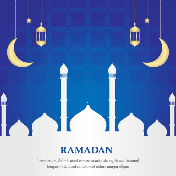 Islamic Background Illustration Designs Mosques Lanterns Moon Stars Blue Texture — Image vectorielle