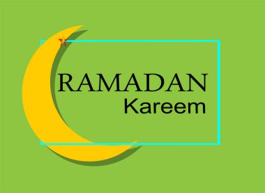 Ramazan Kareem ay ikonuyla birlikte tasarımı selamlıyor. yeşil arka plan. vektör şablonu