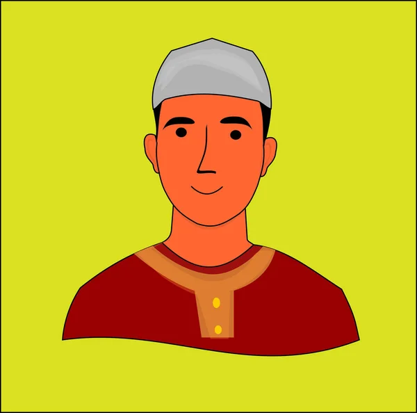 Ilustrasi Pria Muslim Dengan Senyum Latar Belakang Kuning - Stok Vektor