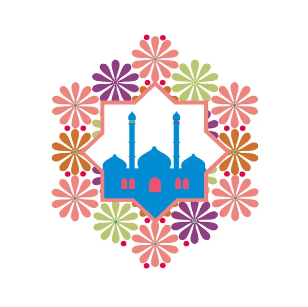 Mosque Design Abstract Flower Frame — Stock Vector