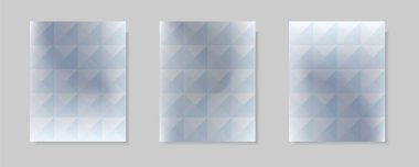 Soyut gri ve beyaz gradyan vektör arkaplan seti. İş broşürü, kart, duvar kağıdı, poster ve grafik tasarımı için kristal şekilli üçgen desen tasarımı. Resim şablonu