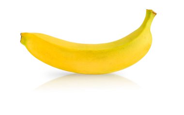 Taze muz, gölgesi ve yansıması beyaza izole edilmiş.