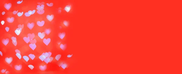 Red Blurred Background Hearts Valentines Day Copy Space Banner — Stock Photo, Image