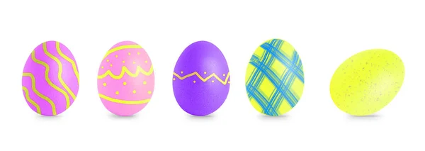 Nastavit Barevné Velikonoční Vajíčka Izolované Bílém Pozadí Banner Barevnými Velikonočními — Stock fotografie