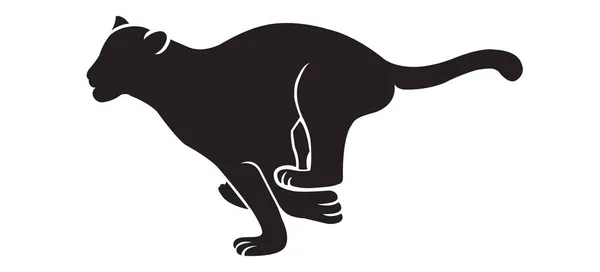 Silhouette Noire Tigre Courant Sur Fond Blanc Des Animaux Sauvages — Image vectorielle