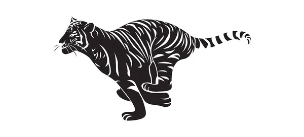 Logotipo Ícone Gato Selvagem Execução Tigre Preto Branco Versão Inversão — Vetor de Stock