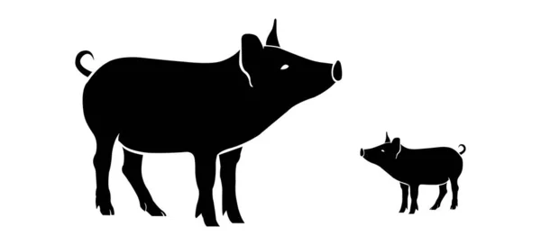 Знак Свиньи Изолированный Черный Силуэт Свиньи Белом Фоне Векторная Иллюстрация — стоковый вектор