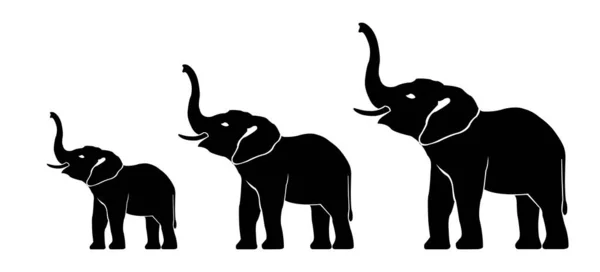 Trois Éléphants Aux Troncs Surélevés Symbole Richesse Force Illustration Vectorielle — Image vectorielle