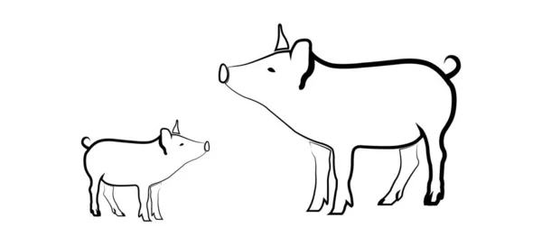 Знак Свиньи Изолированный Черный Контур Свиньи Белом Фоне Векторная Иллюстрация — стоковый вектор