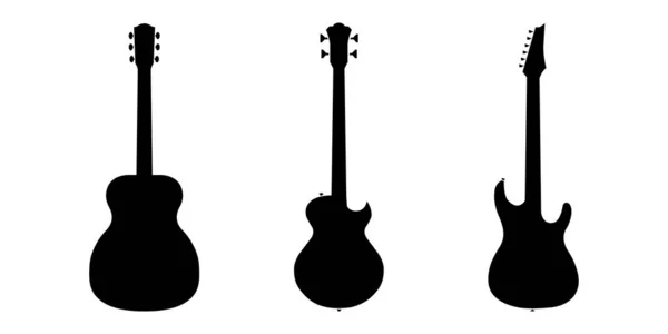 Eine Reihe Von Silhouetten Von Gitarren Gitarren Akustikgitarren Musikinstrumenten Vector — Stockvektor