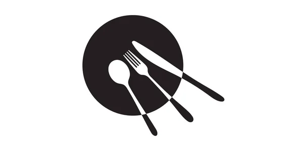 Teller Löffel Gabel Und Messer Flachen Stil Ein Lebensmittelsymbol Isoliert — Stockvektor