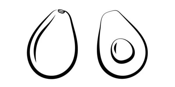 Illustration Vectorielle Avocat Artline Avocat Moitié Coupé Avec Graine Sur — Image vectorielle