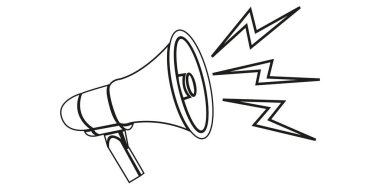 Bir megafonun vektör vintage çizimleri - beyaz arkaplanda bir kontur ikonu. Çizim izole edilmiş, düzenlenmesi kolay ve çizgi sanatını kullanmaya hazır..