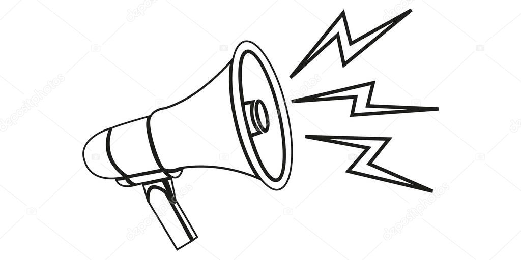 Vector vintage drawings of a megaphone - a contour icon on a white background. The illustration is isolated, easy to edit and ready to use lineart.