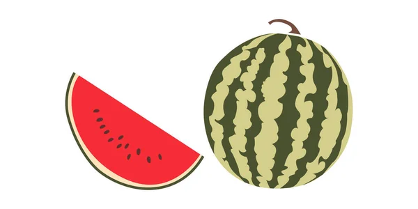 Vektorfarbenbild Von Wassermelone Und Einem Ausschnitt Realistische Zeichnung Auf Klarem — Stockvektor