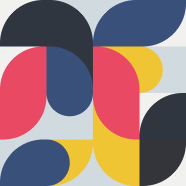 Basit şekilleri ve kalıpları olan geometrik minimalistik desen. Reklam markası, web afişi, iş ve duvar kağıdı için soyut vektör tasarımı.