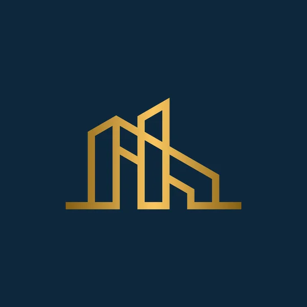Letter Building Line Logo Design — Stock Vector