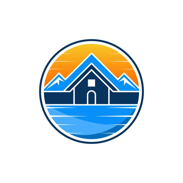 Home Mountain Lake Logo Design — ストックベクタ
