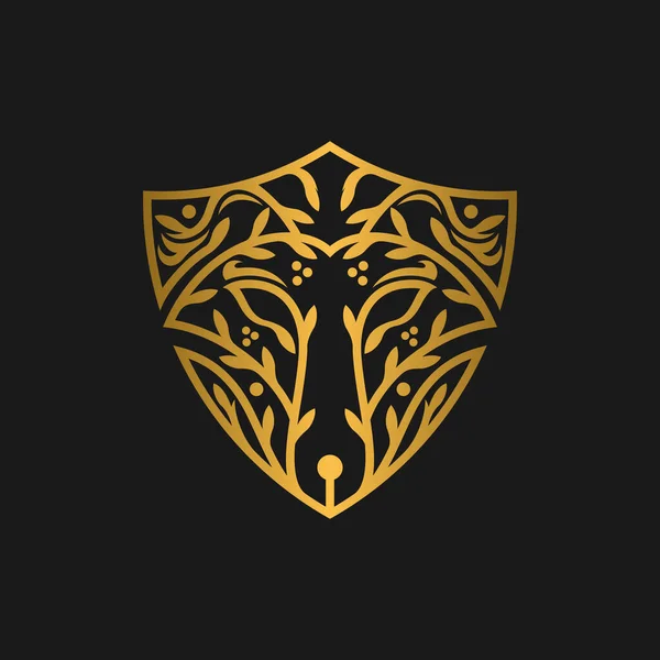 Wolf Shield Floral Logo Design — Vetor de Stock