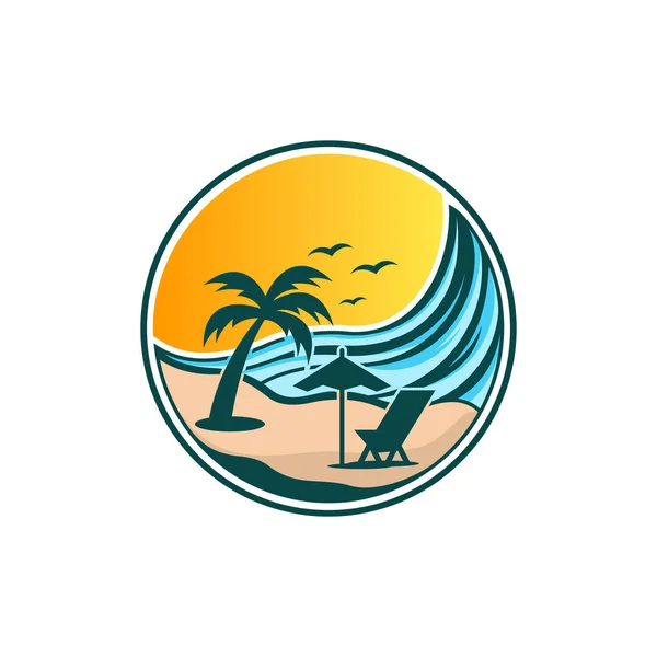 Beach Vacation Vector Logo Design — Stock Vector