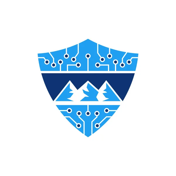 Mountain Shield Tech Logo Design — Stock Vector