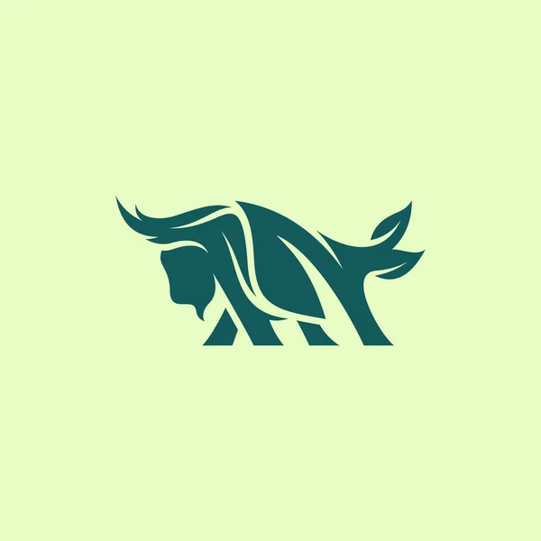 Animal Bull Leaf Logo Design — стоковый вектор