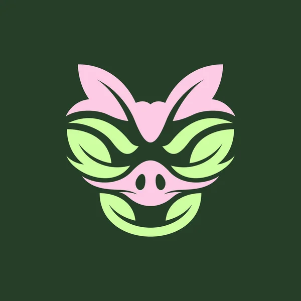 Pig Nature Leaf Logo Design — Stockvektor