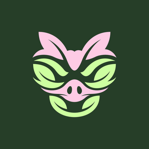 Pig Nature Leaf Logo Design