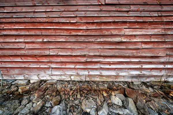 Façade Vieux Bâtiment Bois Type Scandinave Avec Planches Bois Rouge — Photo