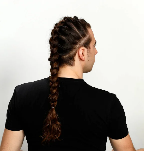 Stylish Male Model Braids Posing Studio Isolated Background Style Hairstyle — Stock Photo, Image