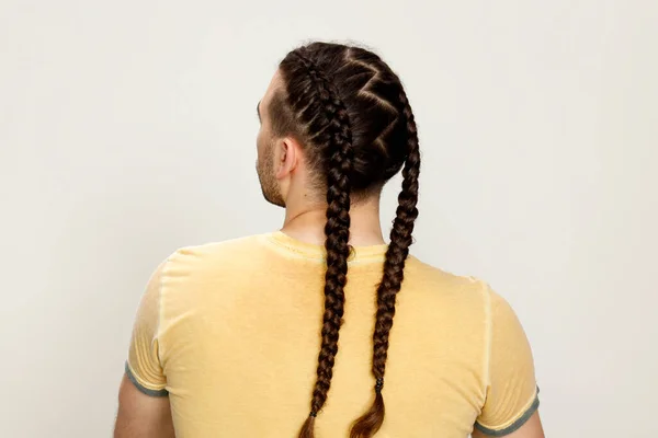 Stylish Male Model Braids Posing Studio Isolated Background Style Hairstyle — Stock Photo, Image