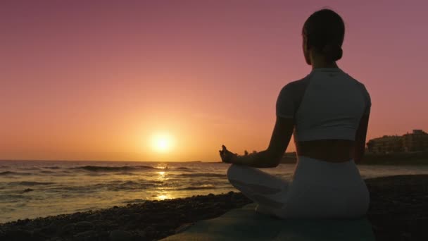 Saudável Com Conceito Yoga Meditação Uma Jovem Atraente Pratica Respiração — Vídeo de Stock