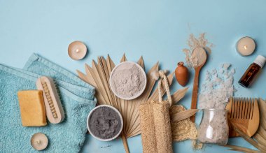 Spa tedavisi konsepti. Vücut bakımı için organik maddeler. Metin için boşluk ile düz uzandı