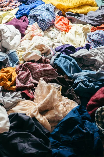 Pile Used Clothes Light Background Second Hand Recycling — Stock Photo, Image