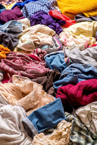 Pile Used Clothes Light Background Second Hand Recycling — Stock Photo, Image