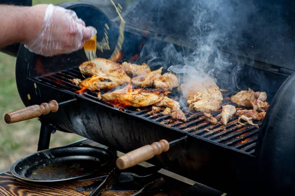 Chef Grill Barbecue Meat Ribs Outdoors Bbq Meat — Stock Photo, Image