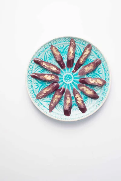 Churchkhela Sprinkled Icing Sugar Plate Oriental Style Ornament — Stock Photo, Image