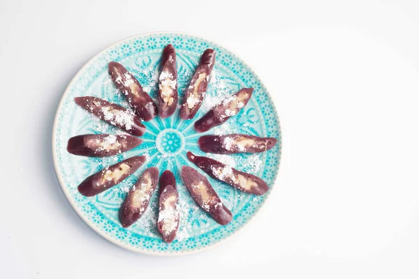 Churchkhela Sprinkled Icing Sugar Plate Oriental Style Ornament — Stock Photo, Image