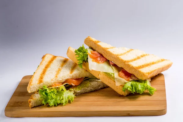 Sandwiches Una Tabla Madera — Foto de Stock