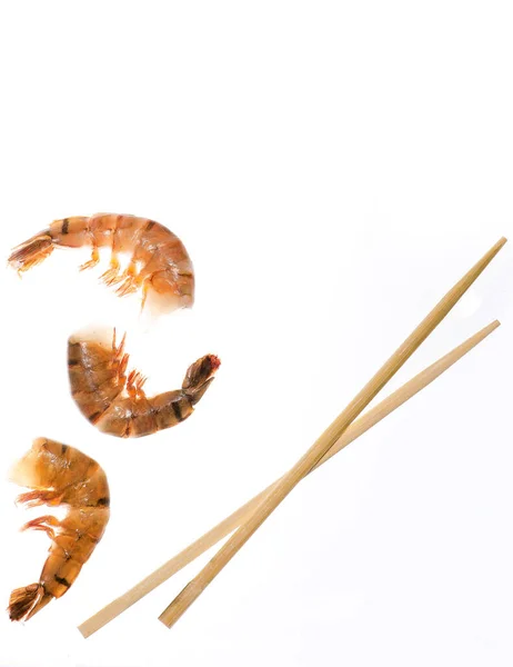 Shrimp Chopsticks White Background — Stock Photo, Image