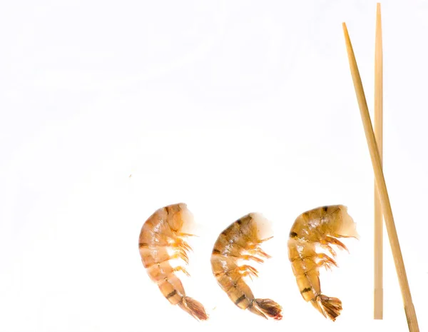 Shrimp Chopsticks White Background — Stock Photo, Image