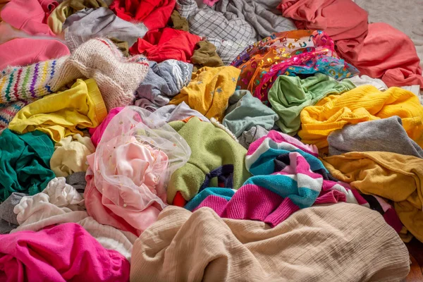 Pile Used Clothes Second Hand Recycling Concept Sustainable Living Fashion — Stock Photo, Image